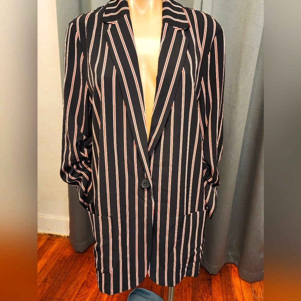 MAX STUDIO Black Black Blazer Red & Beige Stripes. XL